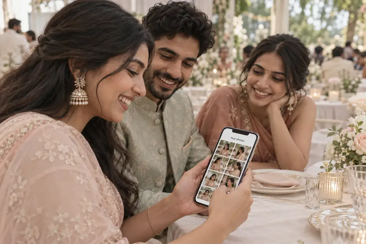 Clients browse event photos on a phone to pick favourites for the album